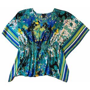 Lane Bryant Floral Blouse Pullover Green Size 26/28 Cinched Waist